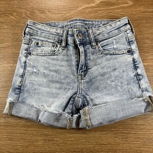 American Eagle Women's Denim Shorts Size 0 Next Level Stretch Light Wash Cuffed